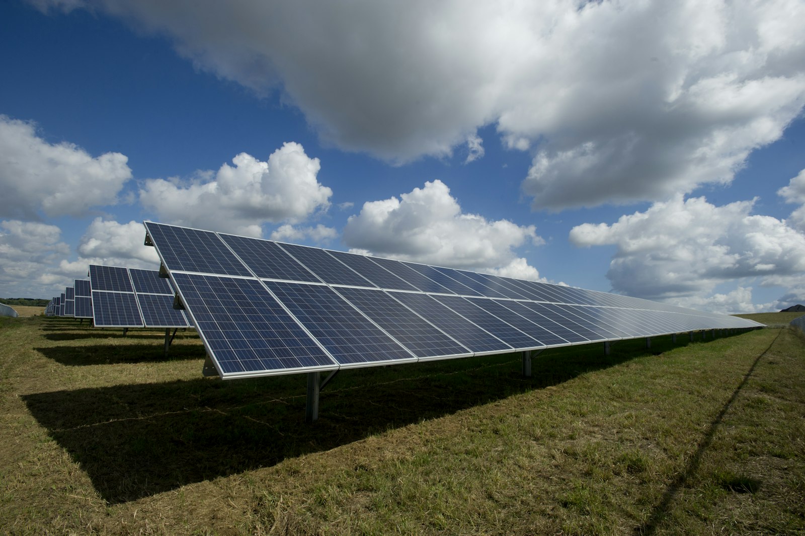 Grid-tied solar PV array under a clear sky